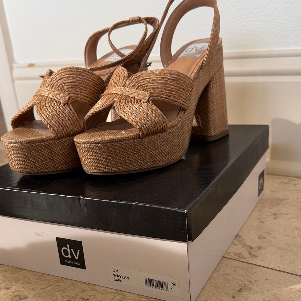 Dolce Vita Waylan Platform Sandal in Café Brown Woven